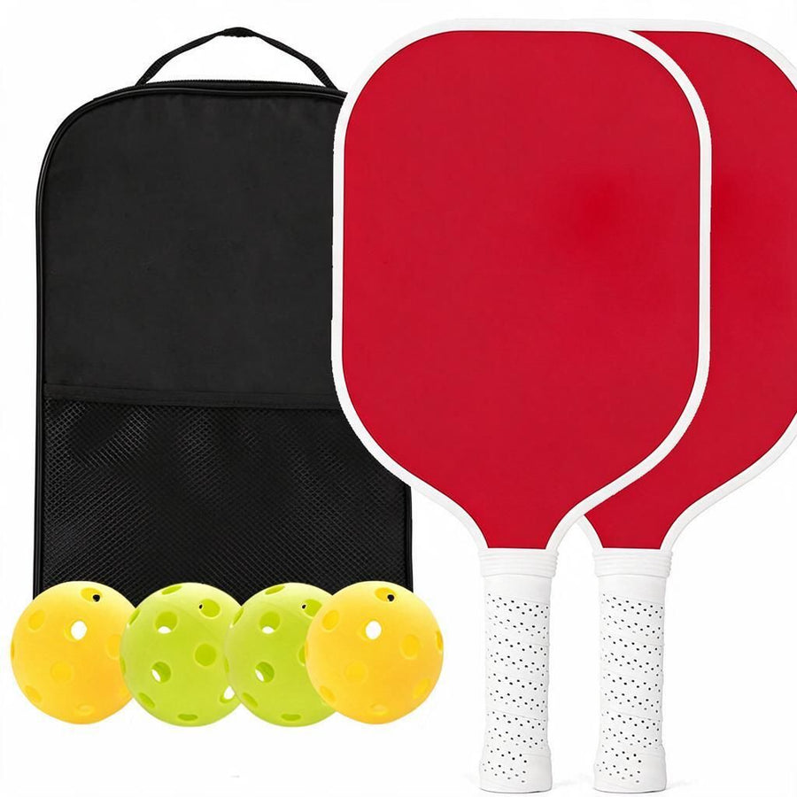 Red Pickleball Set Fibreglass Paddles 2 Player 4 Balls Black Carry Case Beginner Skill Builder Backyard Weekend Match