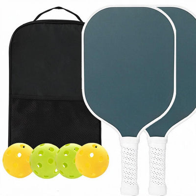 Dark Teal Pickleball Starter Bundle 2 Glass Fibre Paddles Yellow & Green Balls Black Zip Carry Case Recreational Halloween Gift