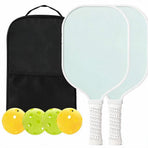 USA Pickleball Approved Tournament Set White Style 05 Two Fibreglass Paddles Four Balls Black Mesh Bag Halloween Ready