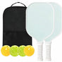 USA Pickleball Approved Tournament Set White Style 05 Two Fibreglass Paddles Four Balls Black Mesh Bag Halloween Ready