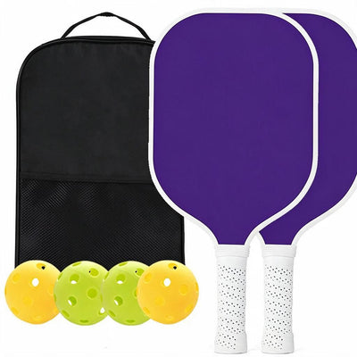 Solid Style 08 Purple Pickleball Paddle Combo Set 01 Two Glass Fibre Racquets 4 Balls Zip Carry Bag Halloween Gift