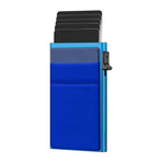Men's Pop Up Card Holder RFID Shielding Aluminium Wallet Blue Slim Card Case Blue Cloth Pouch Office Travel