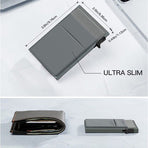 Men's Pop Up Card Holder RFID Shielding Aluminium Wallet Blue Slim Card Case Blue Cloth Pouch Office Travel