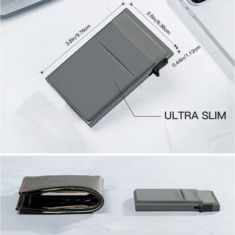 Men's Pop Up Card Holder RFID Shielding Aluminium Wallet Blue Slim Card Case Blue Cloth Pouch Office Travel