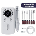 Electric Nail Drill Machine 45000RPM Portable Cordless Manicure File USB Nail Drill White V1 Home Salon