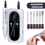 Gel Polish Remover Manicure Tool Kit White V2 1 Set 6 Bits USB Rechargeable 45000RPM Nail Drill