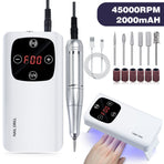 45K RPM Rechargeable Nail Drill Machine White V3 with UV Curing Lamp LED Display 6 Bits 1 Set Portable Nail Care Salon