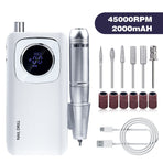 2000mAh Cordless Nail Grinder White V4 LED RPM Screen 6 Drill Bits Sanding Bands USB Manicure Polisher Acrylic Gel Removal Home Use