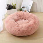 Furry Ring Cushion Pet Bed Blush Pink 60cm Outer Diameter - Calming Round Nest Keeps Ragdoll Cats & Mini Pups Cozy, Washable Spring Home Comfort