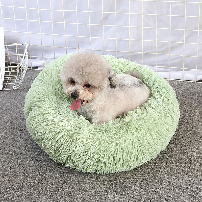 Furry Ring Cushion Pet Bed Blush Pink 60cm Outer Diameter - Calming Round Nest Keeps Ragdoll Cats & Mini Pups Cozy, Washable Spring Home Comfort