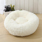 Pure White 90cm Circular Shaggy Nest Cushion - Machine Washable Faux Fur Donut Bed Keeps Medium Dogs & Cats Warm, Halloween Gift