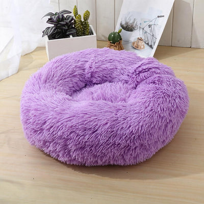 Purple 40cm Ring-Shaped Warm Nap Nest for Kittens & Toy Breeds, Washable Long Fuzz Plush Pet Cushion Bed, Spring Home Comfort