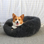 Blue Round Shaggy Fur Pet Mattress, 80cm Outer Diameter Warm Cushion that Keeps Medium Cats & Small Dogs Cosy, Washable Halloween Home Nap