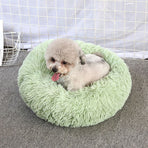 Blue Round Shaggy Fur Pet Mattress, 80cm Outer Diameter Warm Cushion that Keeps Medium Cats & Small Dogs Cosy, Washable Halloween Home Nap