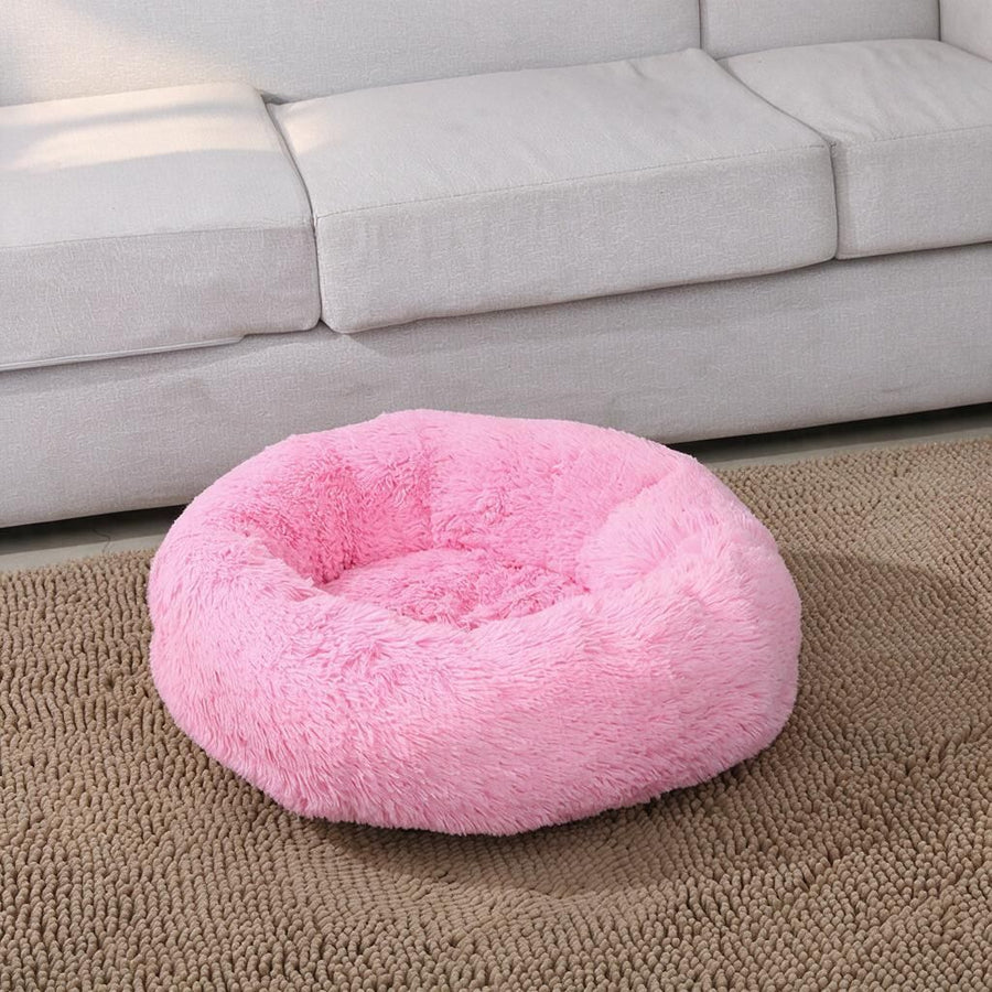 Halloween Home Gift Bright Pink 50cm Plush Round Pet Sleeping Cushion, Washable Warm Fleece Ring Nest for Kitten & Small Dog Relax