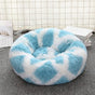 90cm Wide Blue & White Banded Furry Pet Cushion, Extra Deep Ring Lounger Cushioning Joints for Big Dogs & Multi-Cat Homes, Quick Wash