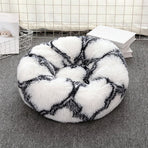 90cm Round Plush Nest, Textured Black & White Faux Fur Cushion, Keeps Big Cats & Medium Dogs Warm, Machine Washable Indoor Comfort