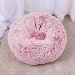 Warming Naptime Bed for Small Felines & Puppies, Gradient Rose Pink 50cm Circular Fluffy Faux Fur Cushion, Washer Safe Spring Home