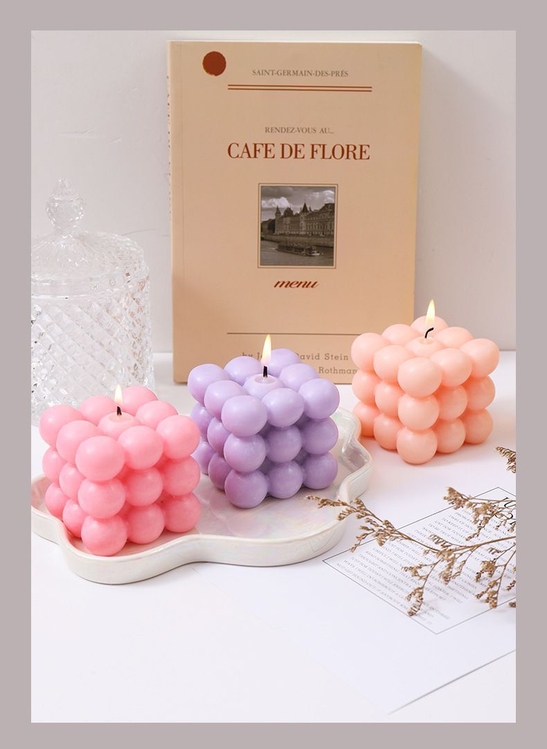 3Pcs pink Rubik's Cube Scented Candle Home Decor Ornaments