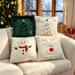 Set of 2 Christmas Cushion Covers - Snowflake & Bell Embroidery (Pillow filling not included)