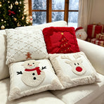 Set of 2 Christmas Cushion Covers - Snowflake & Bell Embroidery (Pillow filling not included)