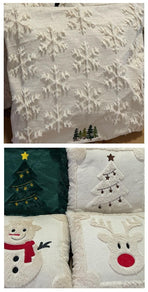 Set of 2 Christmas Cushion Covers - Snowflake & Bell Embroidery (Pillow filling not included)