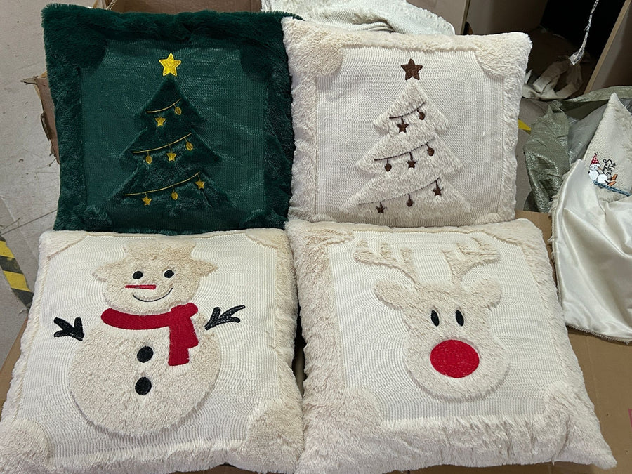 Set of 2 Christmas Cushion Covers - Snowflake & Bell Embroidery (Pillow filling not included)
