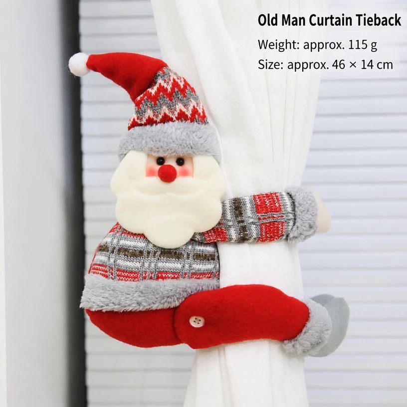 2Pcs Christmas White Hat Gingerbread Man Curtain Tiebacks