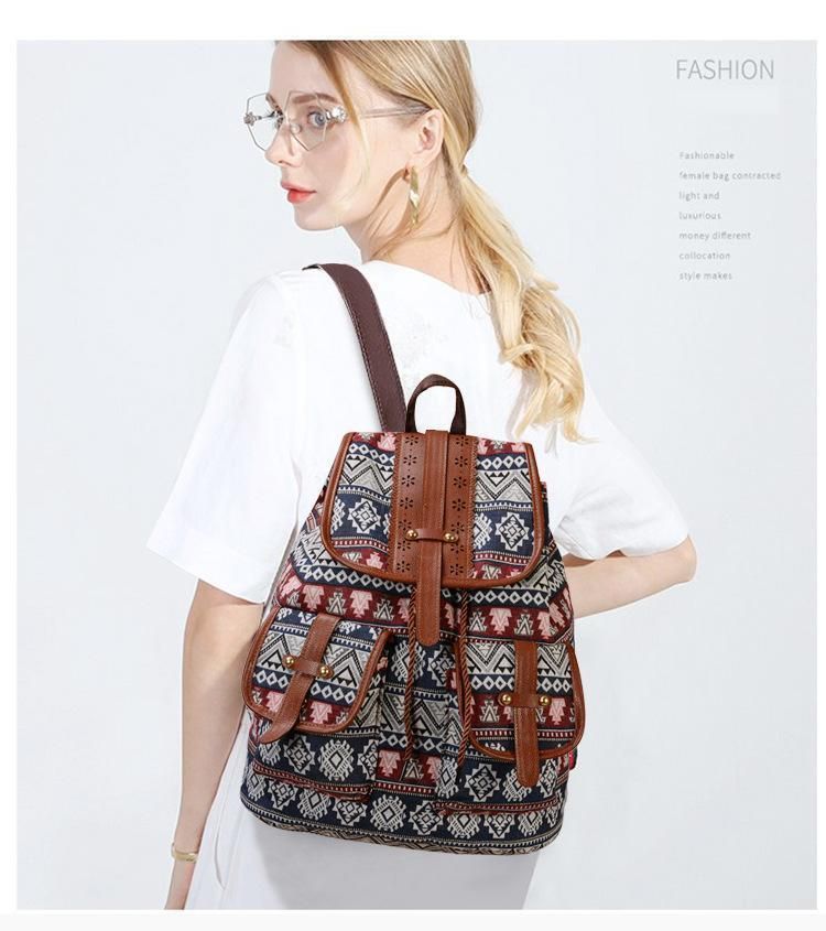 Canvas Backpack, Rhombus Pattern
