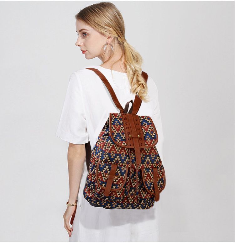Canvas Backpack, Rhombus Pattern