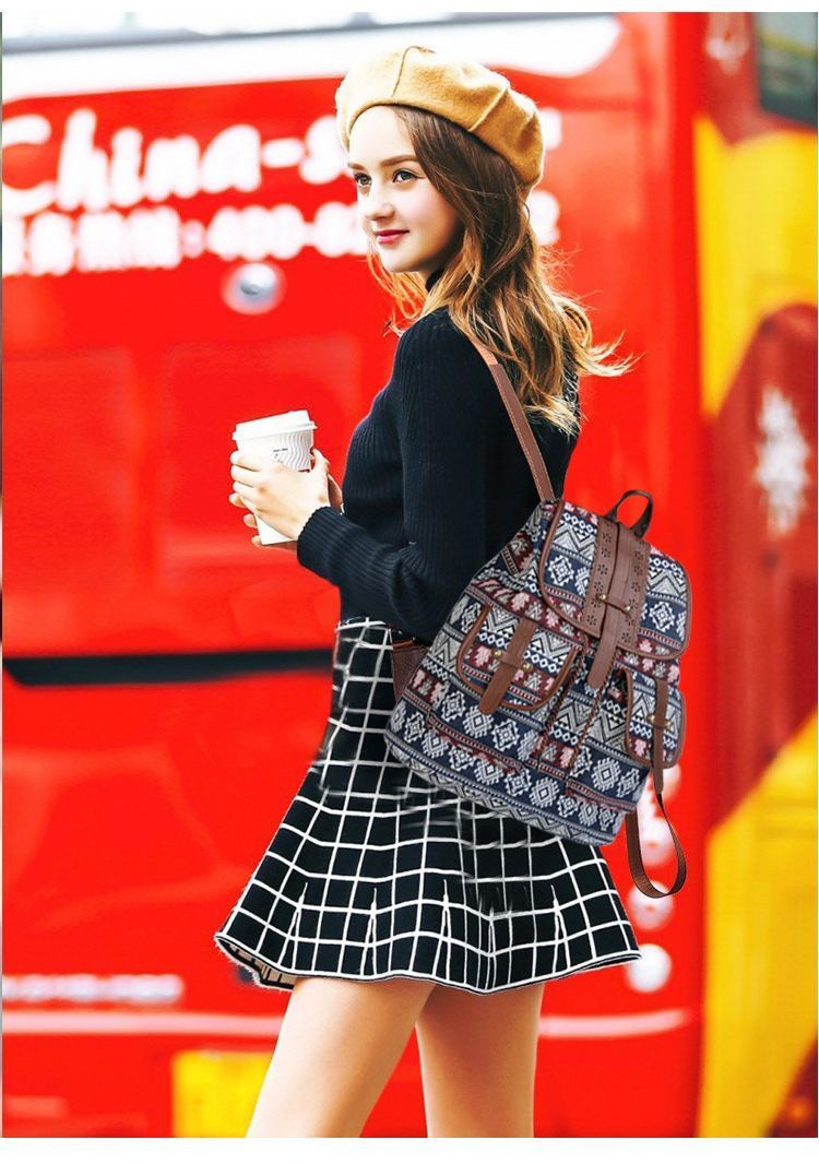 Canvas Backpack, Plaid Pattern