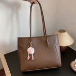 Brown Single Shoulder Tote Bag With Pendant