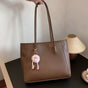 Brown Single Shoulder Tote Bag With Pendant