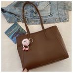 Brown Single Shoulder Tote Bag With Pendant