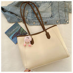 Brown Single Shoulder Tote Bag With Pendant