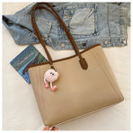 Brown Single Shoulder Tote Bag With Pendant