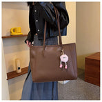 Brown Single Shoulder Tote Bag With Pendant