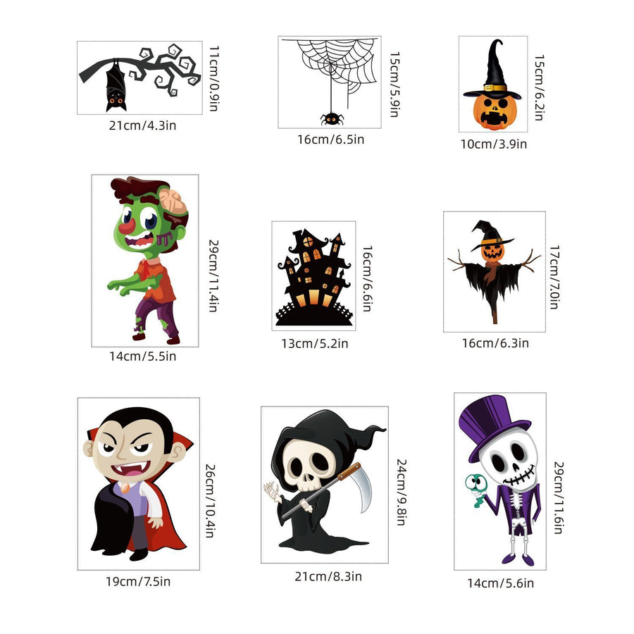 2Sets W12 Halloween Static Window Stickers (9 Sheets Per Set)