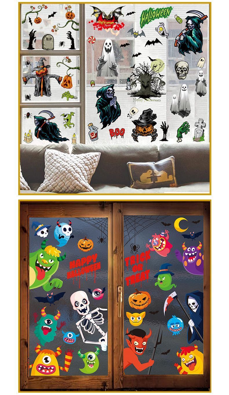 2Sets W2307 Halloween Static Window Stickers (9 Sheets Per Set)