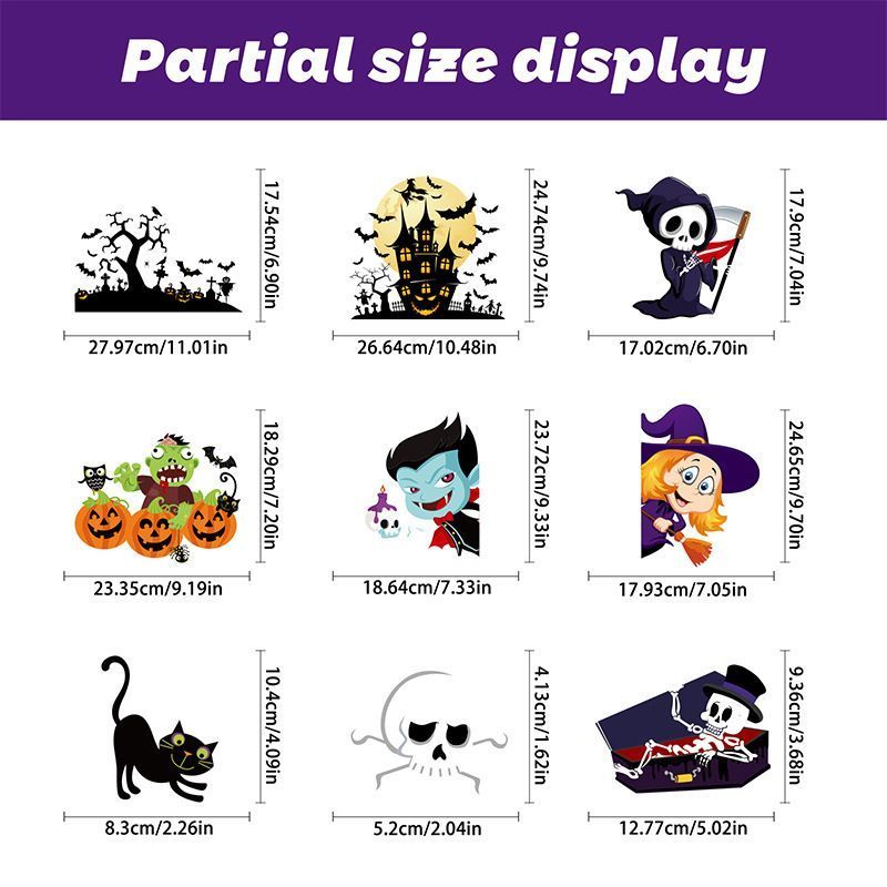 2Sets WSJ03 Halloween Static Window Stickers (9 Sheets Per Set)