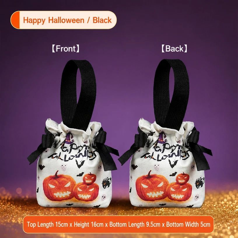8Pcs Orange Halloween Pumpkin Drawstring Bags