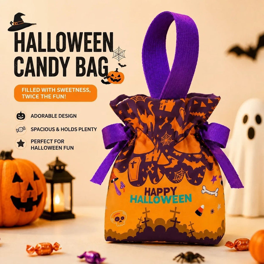 8Pcs Orange Halloween Pumpkin Drawstring Bags
