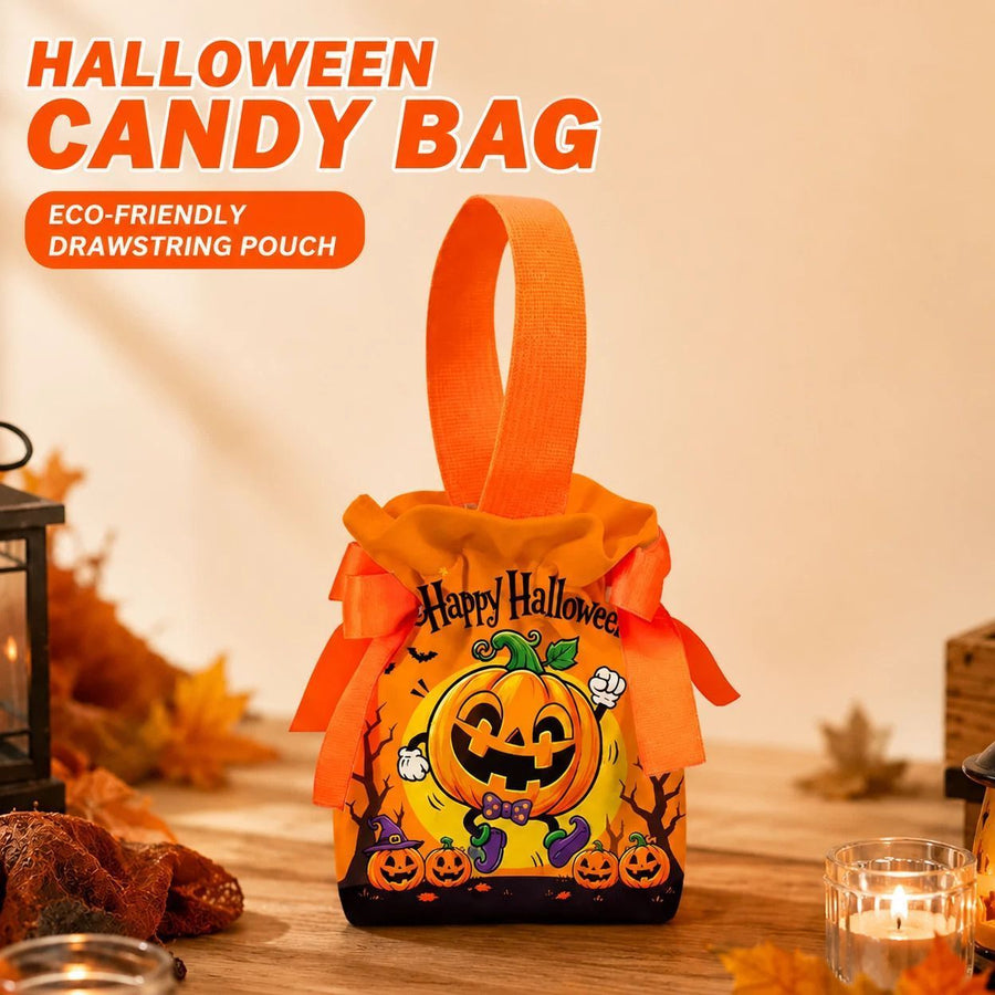 8Pcs Orange Halloween Pumpkin Drawstring Bags