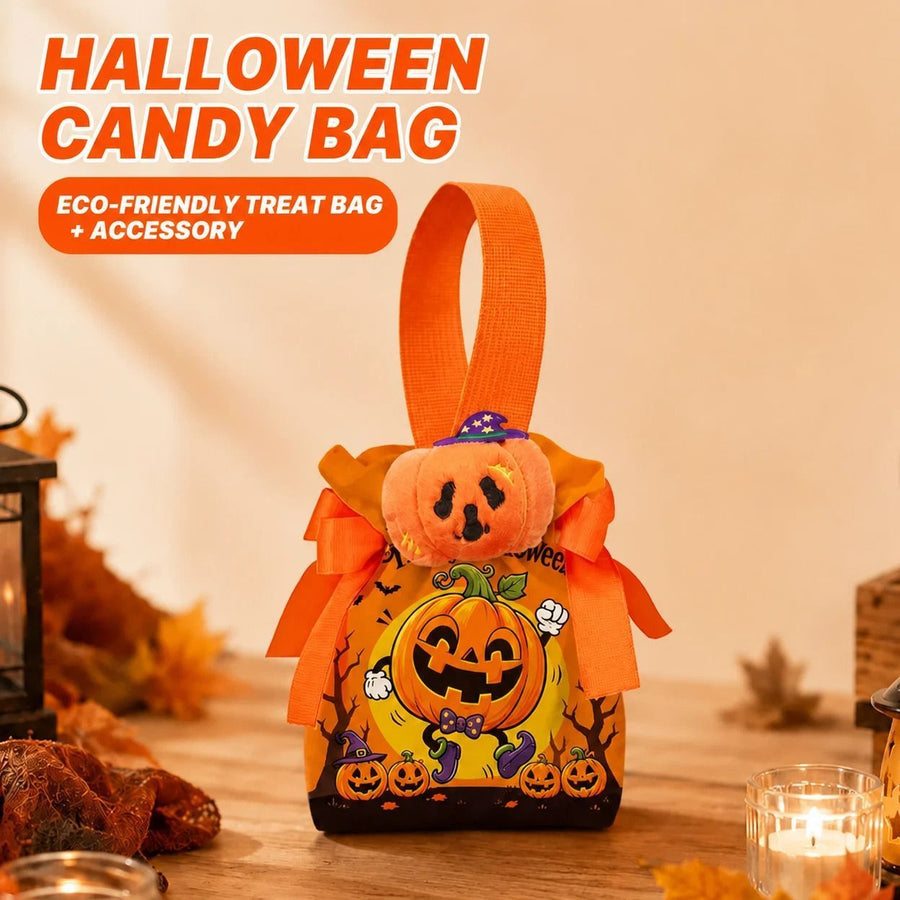 8Pcs Orange Halloween Pumpkin Drawstring Bags