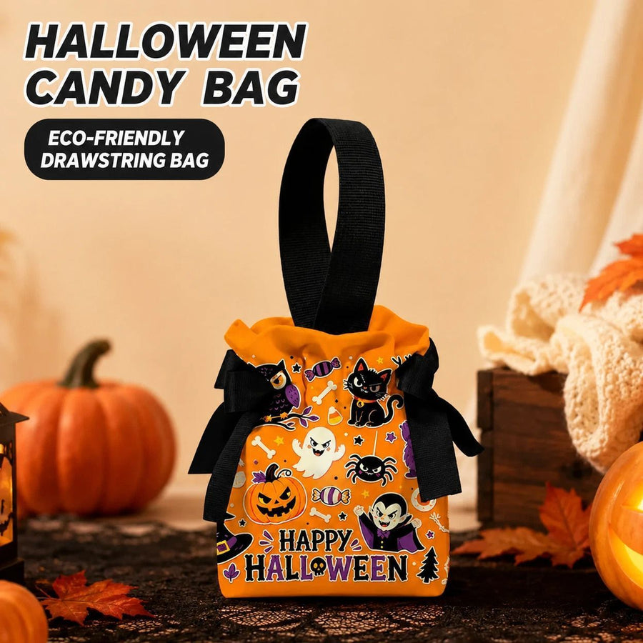 8Pcs Orange Halloween Pumpkin Drawstring Bags