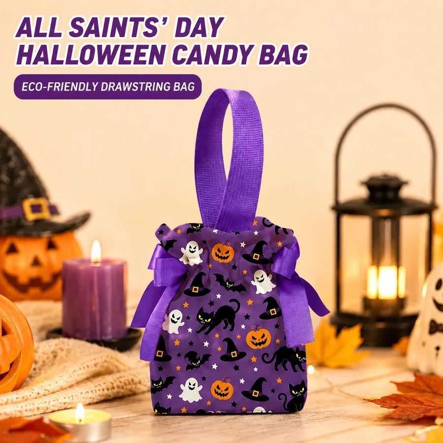 8Pcs Orange Halloween Pumpkin Drawstring Bags
