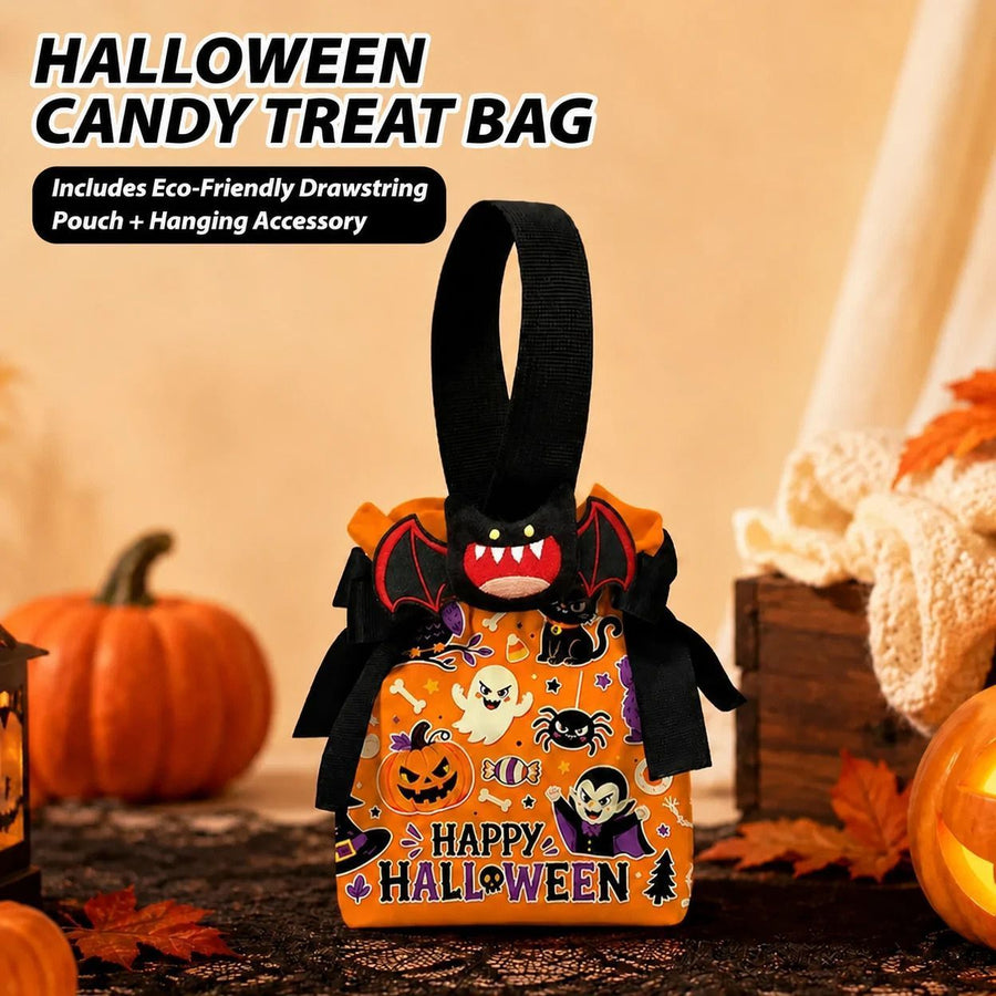 8Pcs Orange Background Ghost Candy Halloween Drawstring Bags With Pumpkin Doll