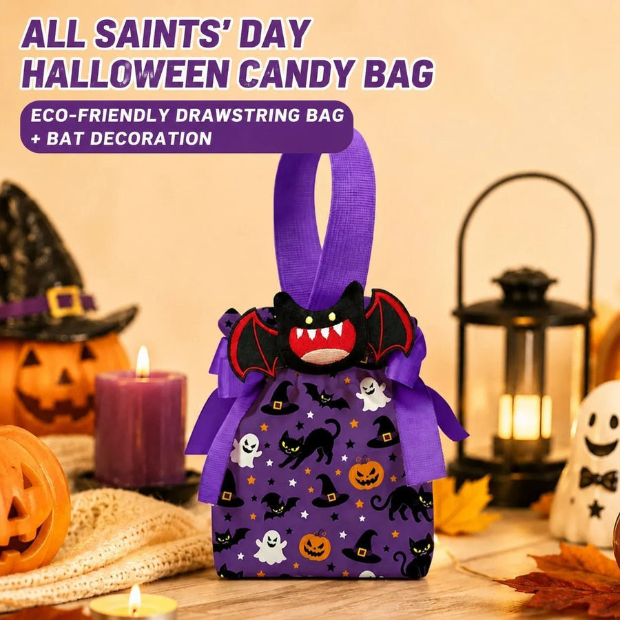 8Pcs Orange Background Ghost Candy Halloween Drawstring Bags With Pumpkin Doll