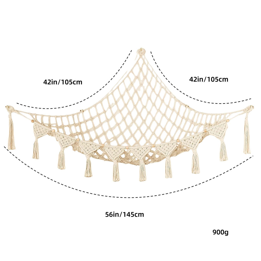 Triangle Toy Storage Net Hammock, White With Octagonal Beads