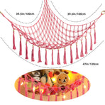 Triangle Toy Storage Net Hammock, Pink Tassel